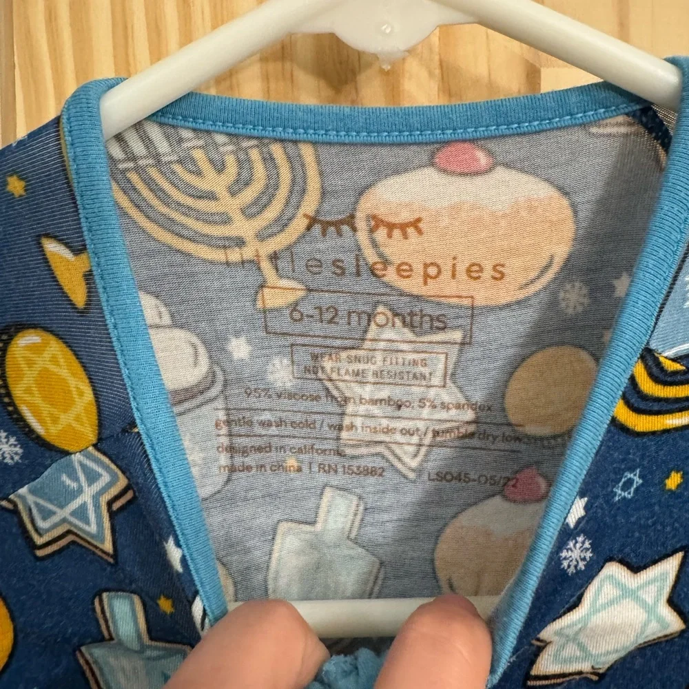 Little Sleepies Hanukkah Bamboo Zippy Pajamas Blue 6-12 Months Menorah Dreidel